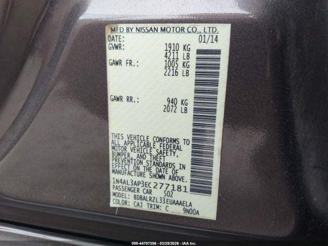 1N4AL3AP3EC277181 Nissan Altima 2.5 S
