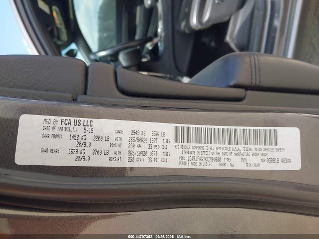 Aukcja sprzedaży 2019 Jeep Grand Cherokee Altitude 4x4, vin: 1C4RJFAG7KC794600, numer aukcji: 44707362