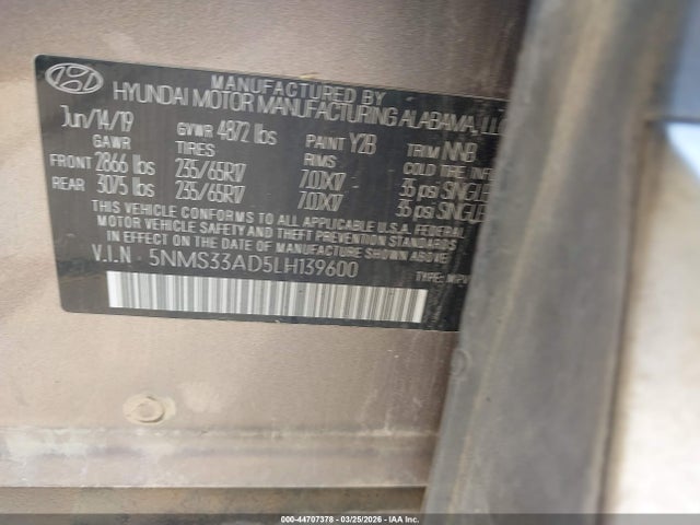 Hyundai Santa Fe Sel 2020 5NMS33AD5LH139600 Image 9