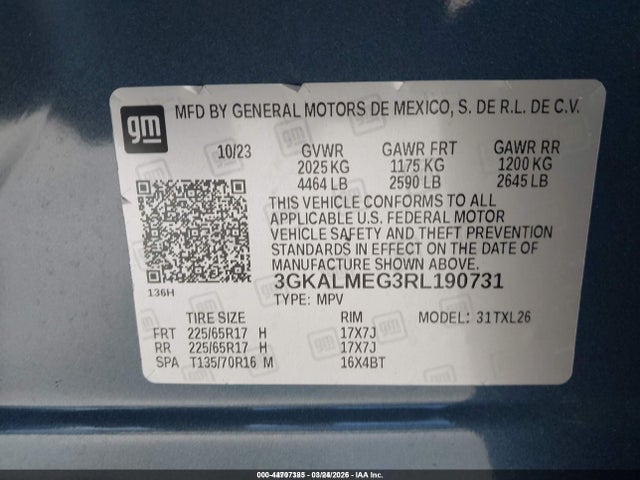 44707385 :رقم المزاد ، 3GKALMEG3RL190731 vin ، 2024 Gmc Terrain Fwd Sle مزاد بيع
