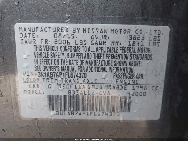 Nissan SENTRA SV 2015 3N1AB7AP1FL674370 Image 9