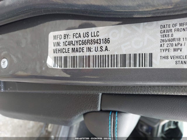 44707398 :رقم المزاد ، 1C4RJYC66R8943186 vin ، 2024 Jeep Grand Cherokee 4xe Trailhawk Carb State Pkg مزاد بيع