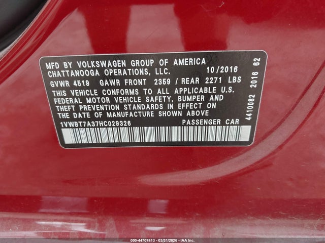 1VWBT7A37HC029326 Volkswagen Passat 1.8t Se