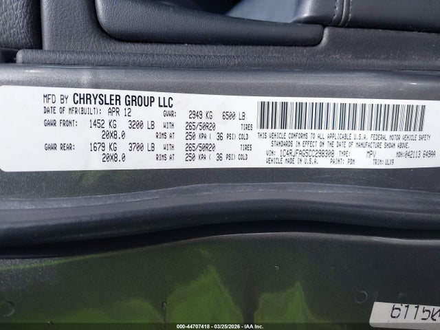 Aukcja sprzedaży 2012 Jeep Grand Cherokee Laredo, vin: 1C4RJFAG5CC298308, numer aukcji: 44707418