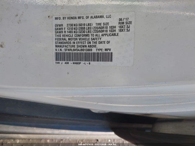 5FNRL6H54JB013869 Honda ODYSSEY EX