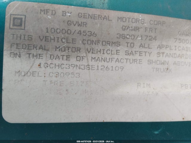1995 CHEVROLET GMT-400 1GCHC39N3SE126109 Photo 8