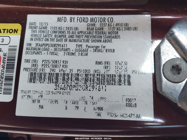 Ford Fusion Energi Se Luxury 2016 3FA6P0PU3GR291611 Image 9