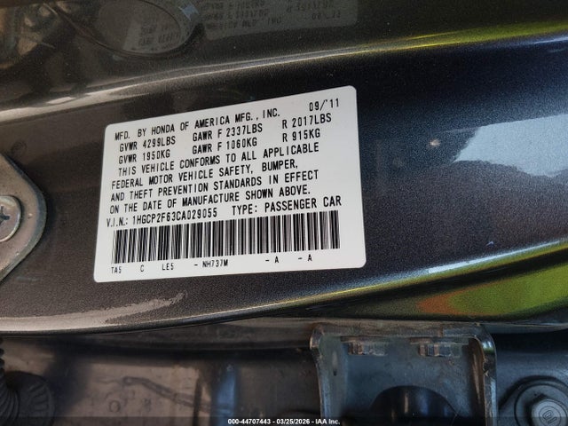 Продаж на аукціоні авто 2012 Honda Accord 2.4 Se, vin: 1HGCP2F63CA029055, номер лоту: 44707443