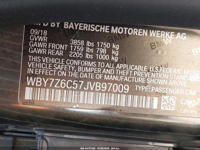 2018 Bmw I3s 94ah მანქანა იყიდება აუქციონზე, vin: WBY7Z6C57JVB97009, აუქციონის ნომერი: 44707445