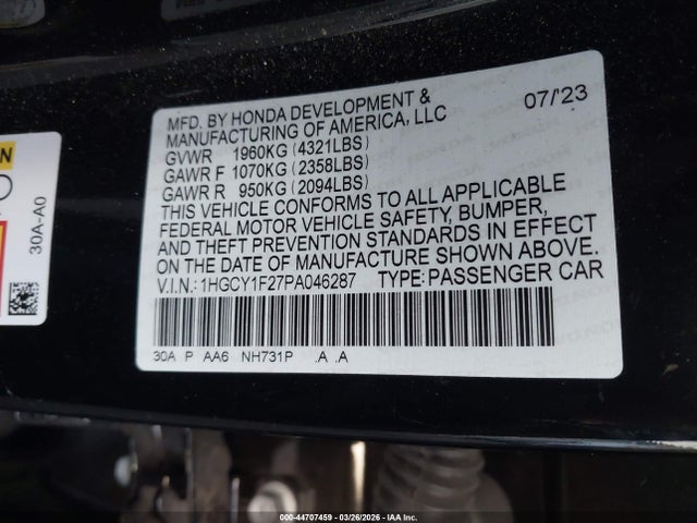 1HGCY1F27PA046287 Honda ACCORD LX