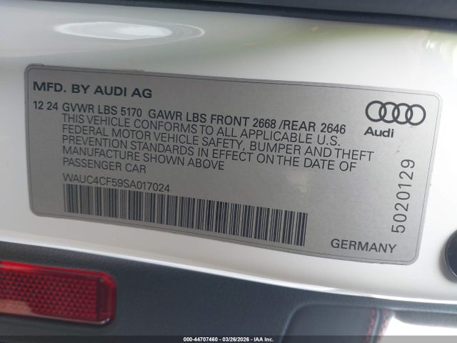 Aukcja sprzedaży 2025 Audi S5 Sportback Premium Tfsi Quattro Tiptronic, vin: WAUC4CF59SA017024, numer aukcji: 44707460