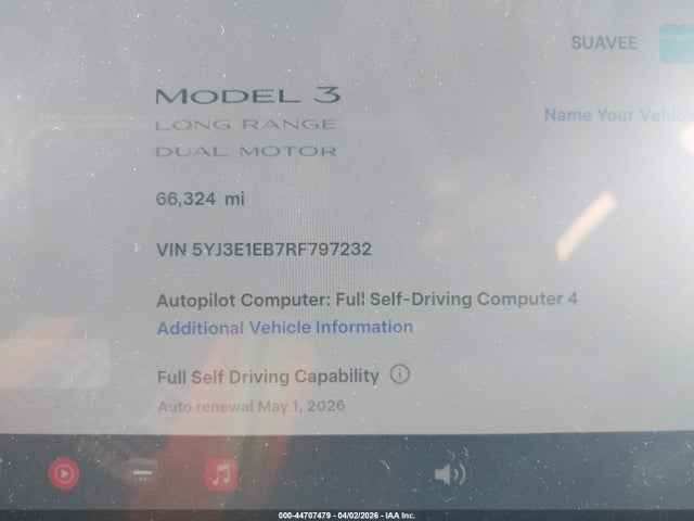 Продажа на аукционе авто 2024 Tesla Model 3 Long Range Dual Motor All-wheel Drive, vin: 5YJ3E1EB7RF797232, номер лота: 44707479