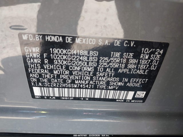 Продаж на аукціоні авто 2025 Honda Hr-v Awd Sport, vin: 3CZRZ2H56SM745421, номер лоту: 44707481