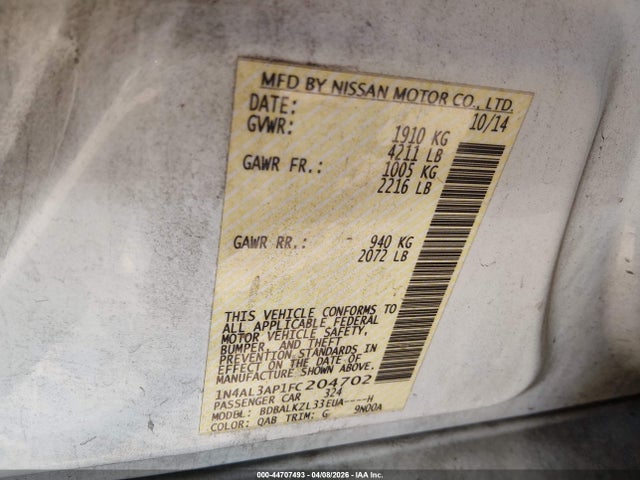 Nissan Altima 2.5 Sv 2015 1N4AL3AP1FC204702 Image 9