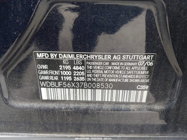 2007 Mercedes-benz E 350 მანქანა იყიდება აუქციონზე, vin: WDBUF56X37B008530, აუქციონის ნომერი: 44707498