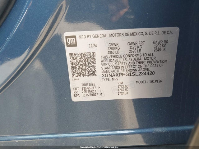 Aukcja sprzedaży 2025 Chevrolet Equinox Awd Lt, vin: 3GNAXPEG1SL234420, numer aukcji: 44707502