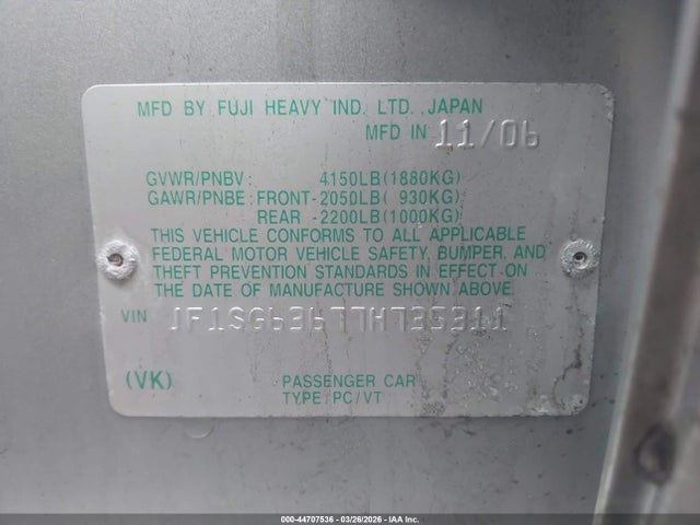 2007 Subaru Forester 2.5x მანქანა იყიდება აუქციონზე, vin: JF1SG63677H735311, აუქციონის ნომერი: 44707536