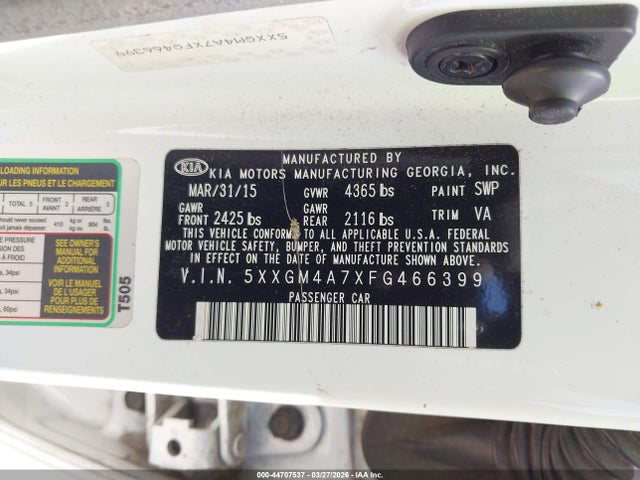 Продаж на аукціоні авто 2015 Kia Optima Lx, vin: 5XXGM4A7XFG466399, номер лоту: 44707537