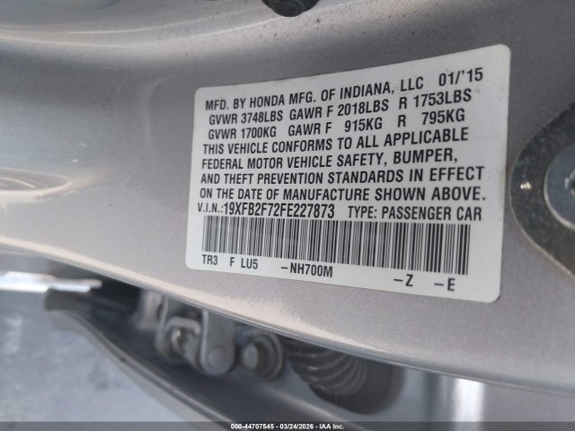 Honda CIVIC SE 2015 19XFB2F72FE227873 Image 9