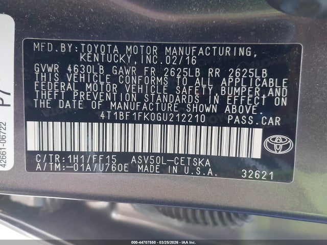 Toyota CAMRY SE 2016 4T1BF1FK0GU212210 Image 9