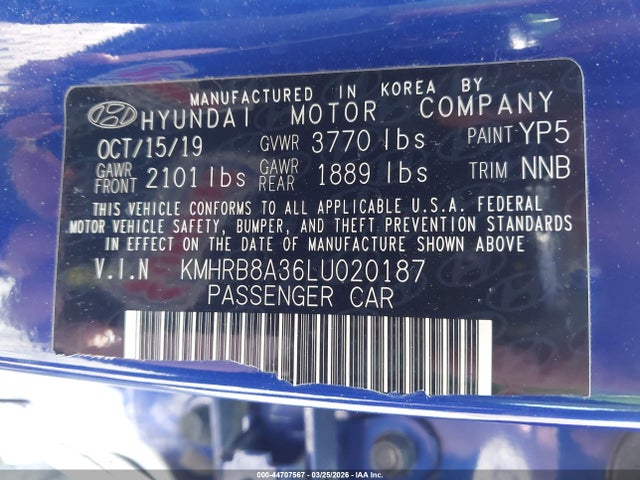 Продажа на аукционе авто 2020 Hyundai Venue Se, vin: KMHRB8A36LU020187, номер лота: 44707567