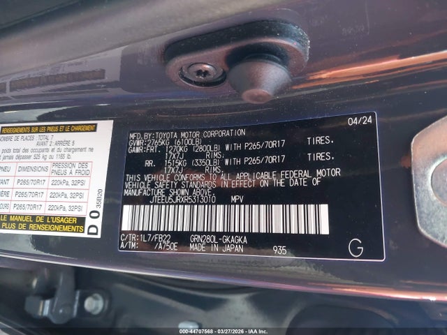 Продажа на аукционе авто 2024 Toyota 4runner Sr5, vin: JTEEU5JRXR5313010, номер лота: 44707568