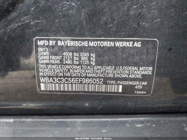 2014 Bmw 320i Xdrive მანქანა იყიდება აუქციონზე, vin: WBA3C3C56EF986052, აუქციონის ნომერი: 44707584