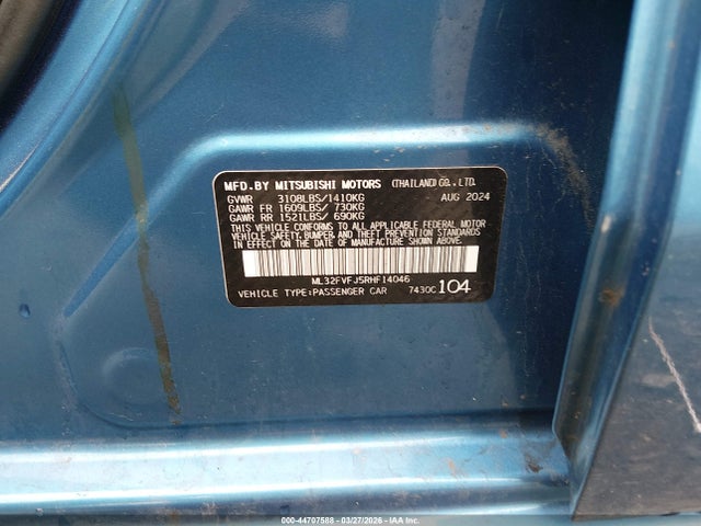 Aukcja sprzedaży 2024 Mitsubishi Mirage G4 Se, vin: ML32FVFJ5RHF14046, numer aukcji: 44707588