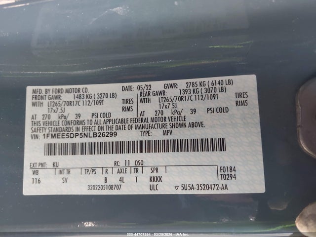2022 Ford Bronco Black Diamond მანქანა იყიდება აუქციონზე, vin: 1FMEE5DP5NLB26299, აუქციონის ნომერი: 44707594