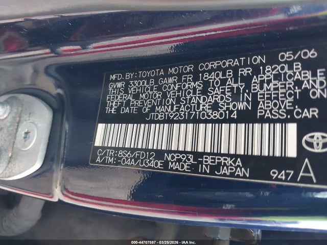 2007 TOYOTA YARIS JTDBT923171038014 Photo 8