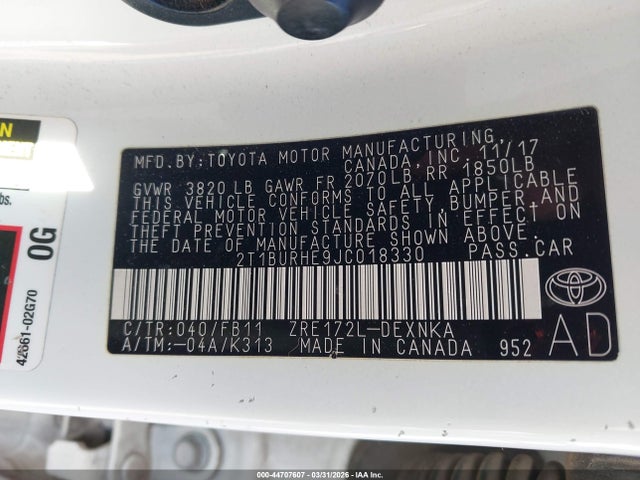 Toyota COROLLA LE 2018 2T1BURHE9JC018330 Image 9