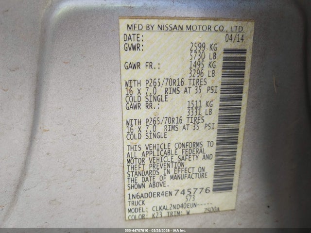 Nissan Frontier 2014 1N6AD0ER4EN745776 Image 9
