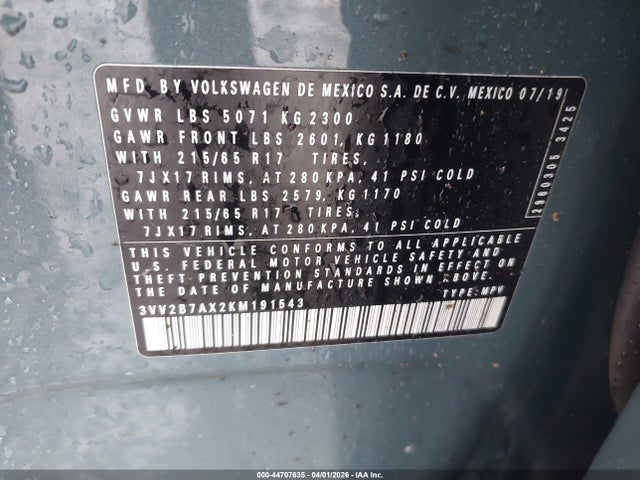 Продажа на аукционе авто 2019 Volkswagen Tiguan 2.0t Se/2.0t Sel/2.0t Sel R-line/2.0t Sel R-line Black, vin: 3VV2B7AX2KM191543, номер лота: 44707635