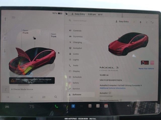 Aukcja sprzedaży 2025 Tesla Model 3 Long Range Rear-wheel Drive/standard Rear-wheel Drive, vin: 5YJ3E1EAXSF070874, numer aukcji: 44707642