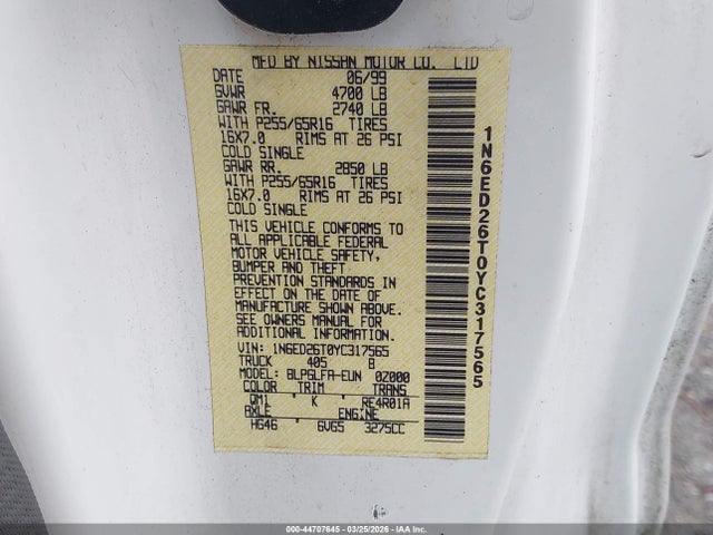 2000 NISSAN FRONTIER 1N6ED26T0YC317565 Photo 8