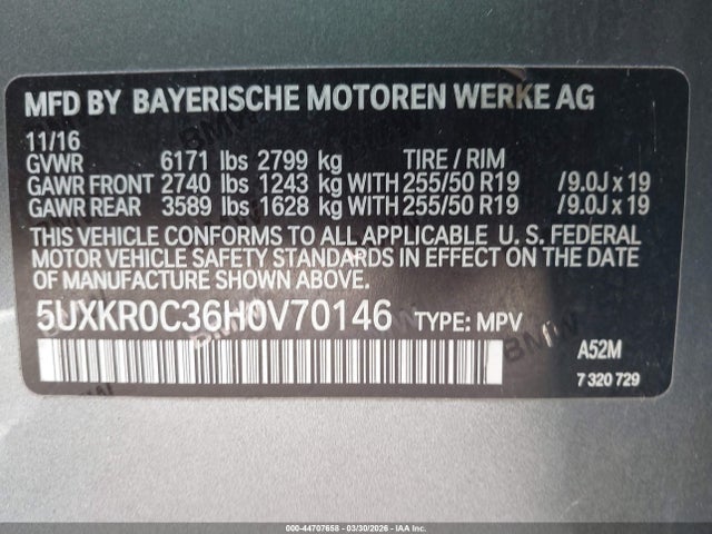 2017 Bmw X5 Xdrive35i მანქანა იყიდება აუქციონზე, vin: 5UXKR0C36H0V70146, აუქციონის ნომერი: 44707658