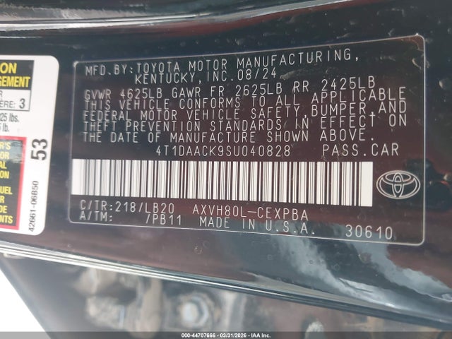 Aukcja sprzedaży 2025 Toyota Camry Xse, vin: 4T1DAACK9SU040828, numer aukcji: 44707666