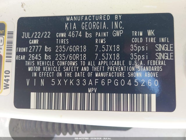 Aukcja sprzedaży 2023 Kia Sportage Ex, vin: 5XYK33AF6PG045260, numer aukcji: 44707668