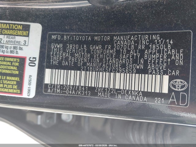 Toyota COROLLA LE 2015 2T1BURHE5FC295659 Image 9