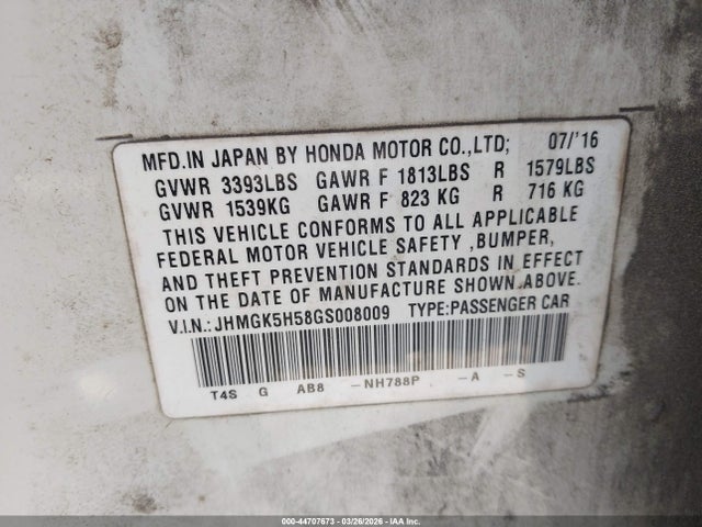 JHMGK5H58GS008009 Honda FIT LX