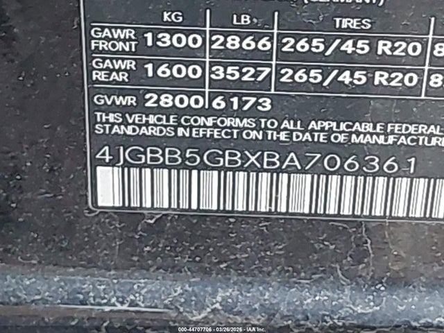 2011 Mercedes-benz Ml 350 მანქანა იყიდება აუქციონზე, vin: 4JGBB5GBXBA706361, აუქციონის ნომერი: 44707706