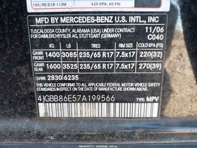 Продажа на аукционе авто 2007 Mercedes-benz Ml 350 4matic, vin: 4JGBB86E57A199566, номер лота: 44707717