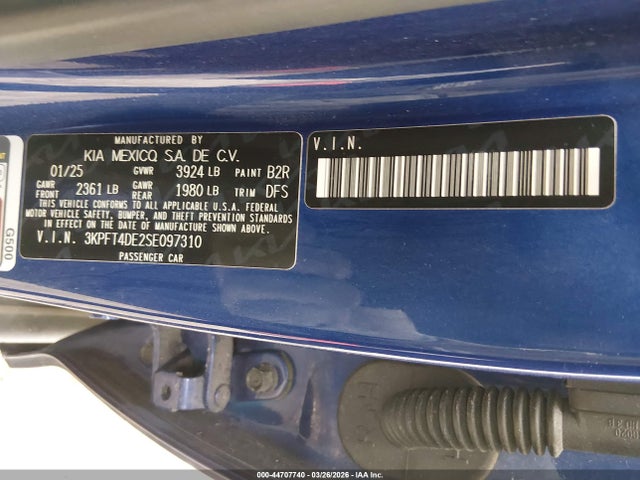 2025 Kia K4 Lxs მანქანა იყიდება აუქციონზე, vin: 3KPFT4DE2SE097310, აუქციონის ნომერი: 44707740
