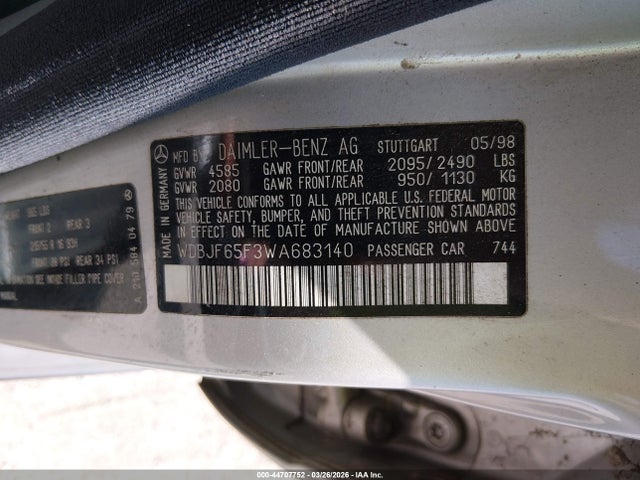 Продажа на аукционе авто 1998 Mercedes-benz E 320, vin: WDBJF65F3WA683140, номер лота: 44707752