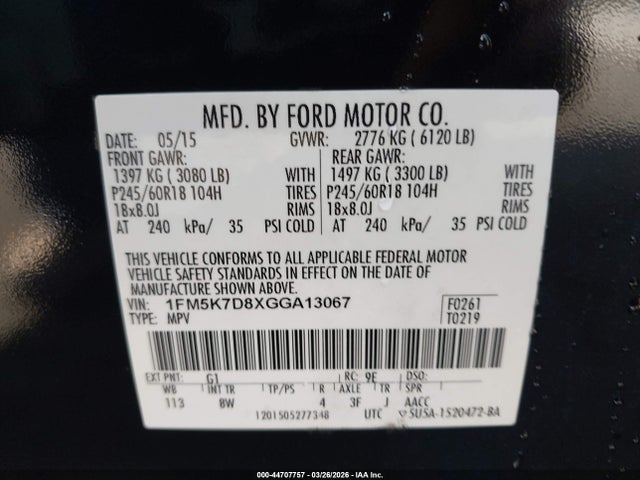 Ford EXPLORER XLT 2016 1FM5K7D8XGGA13067 Image 9
