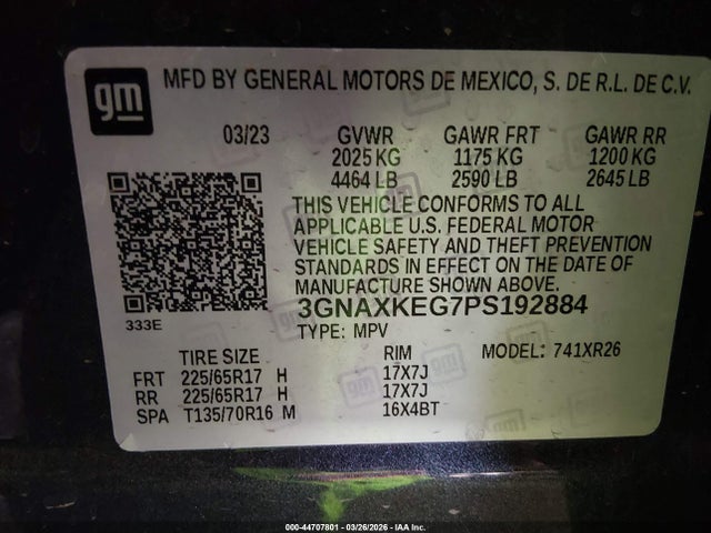 3GNAXKEG7PS192884 Chevrolet Equinox Fwd Lt
