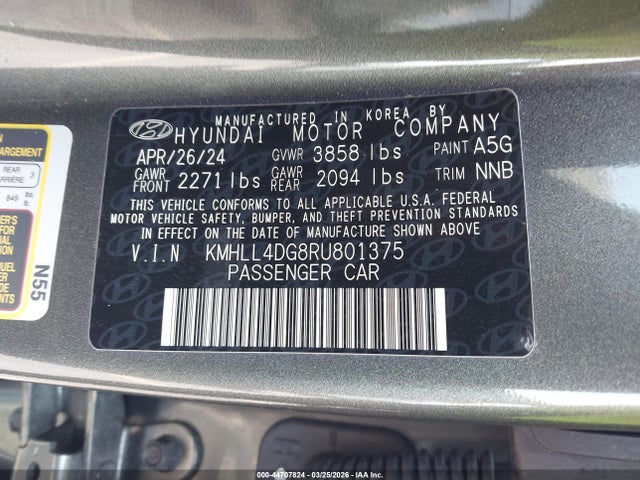 44707824 :رقم المزاد ، KMHLL4DG8RU801375 vin ، 2024 Hyundai Elantra Se مزاد بيع