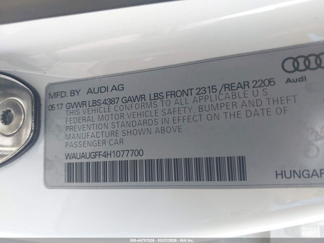 Aukcja sprzedaży 2017 Audi A3 2.0t Premium, vin: WAUAUGFF4H1077700, numer aukcji: 44707826