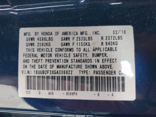 Продаж на аукціоні авто 2016 Acura Tlx V6, vin: 19UUB2F3XGA006922, номер лоту: 44707834