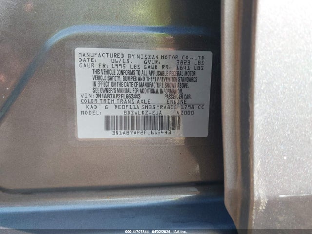 3N1AB7AP2FL663443 Nissan Sentra Fe+ S/s/sl/sr/sv